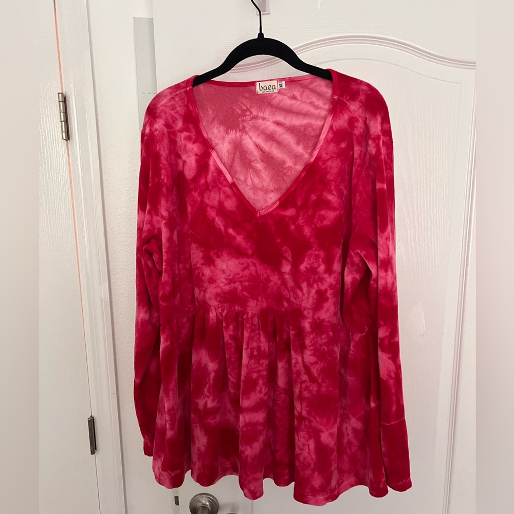 Baea Pink Tie Dye Prplum Top SZ XL